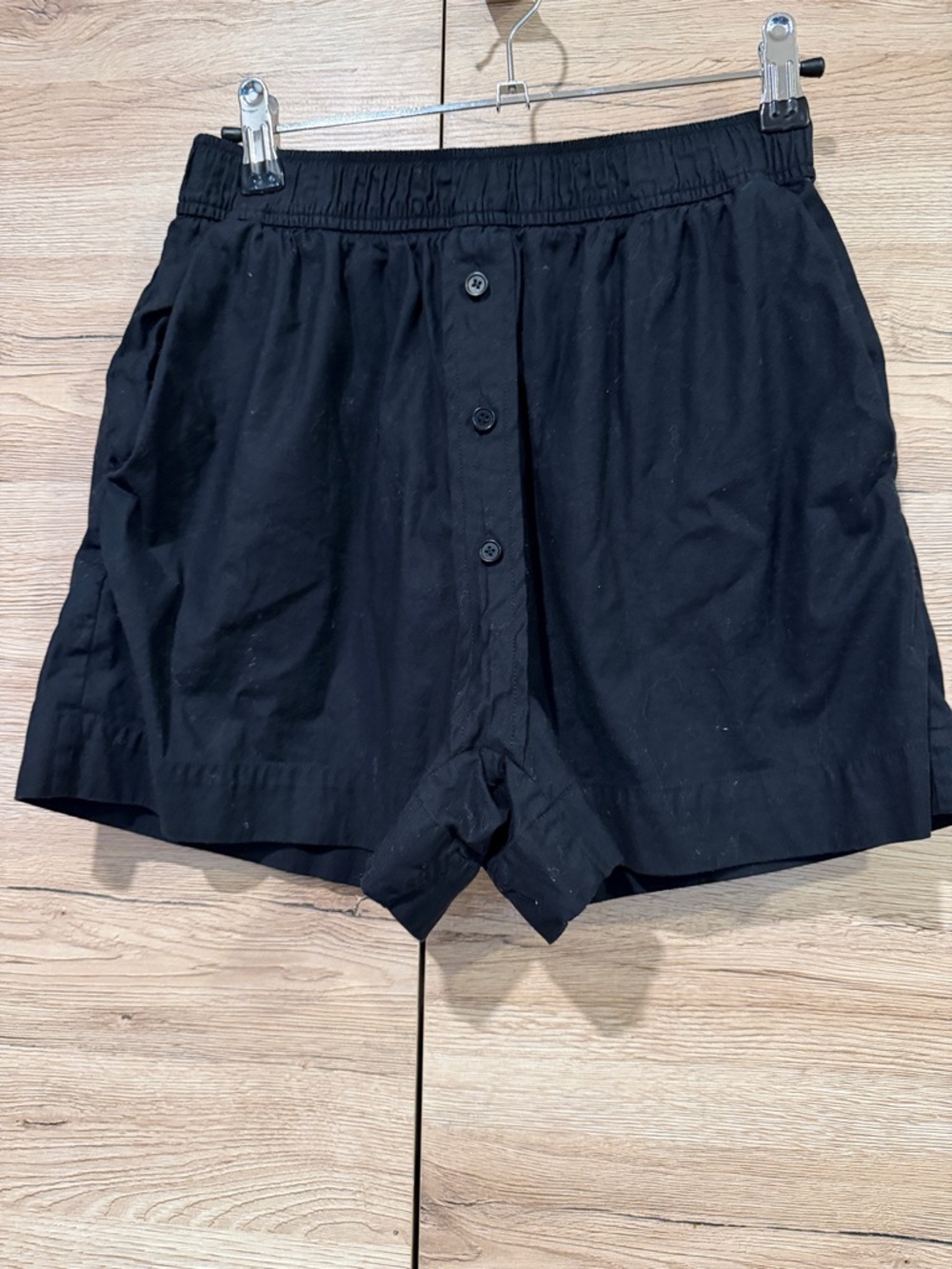 Reformation Black High-Waist Button-Front Shorts